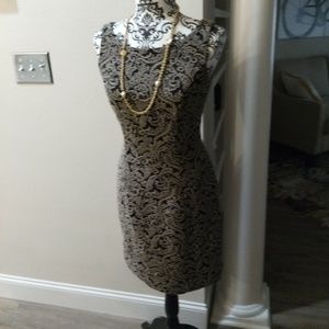 Carmen Marc Valvo Black &Tan Couture Sheath Dress